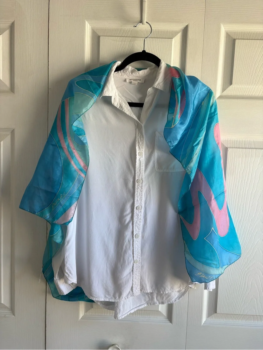 Jane Hall Blue Pink Marble Swirl Wave Abstract 6P‎ Pongee Silk Scarf Fluid Art
